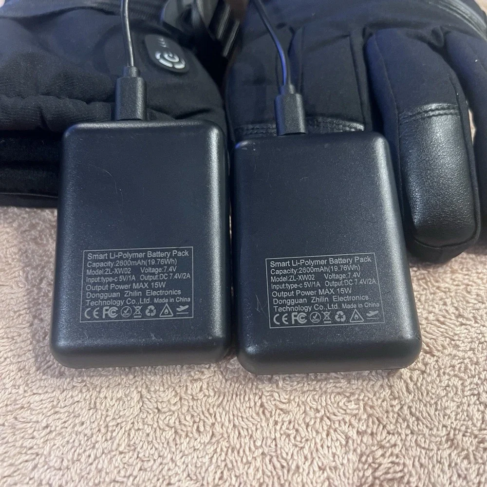 Heated Gloves Unisex w/Rechargeable Battery Waterproof Black Size Large Tested